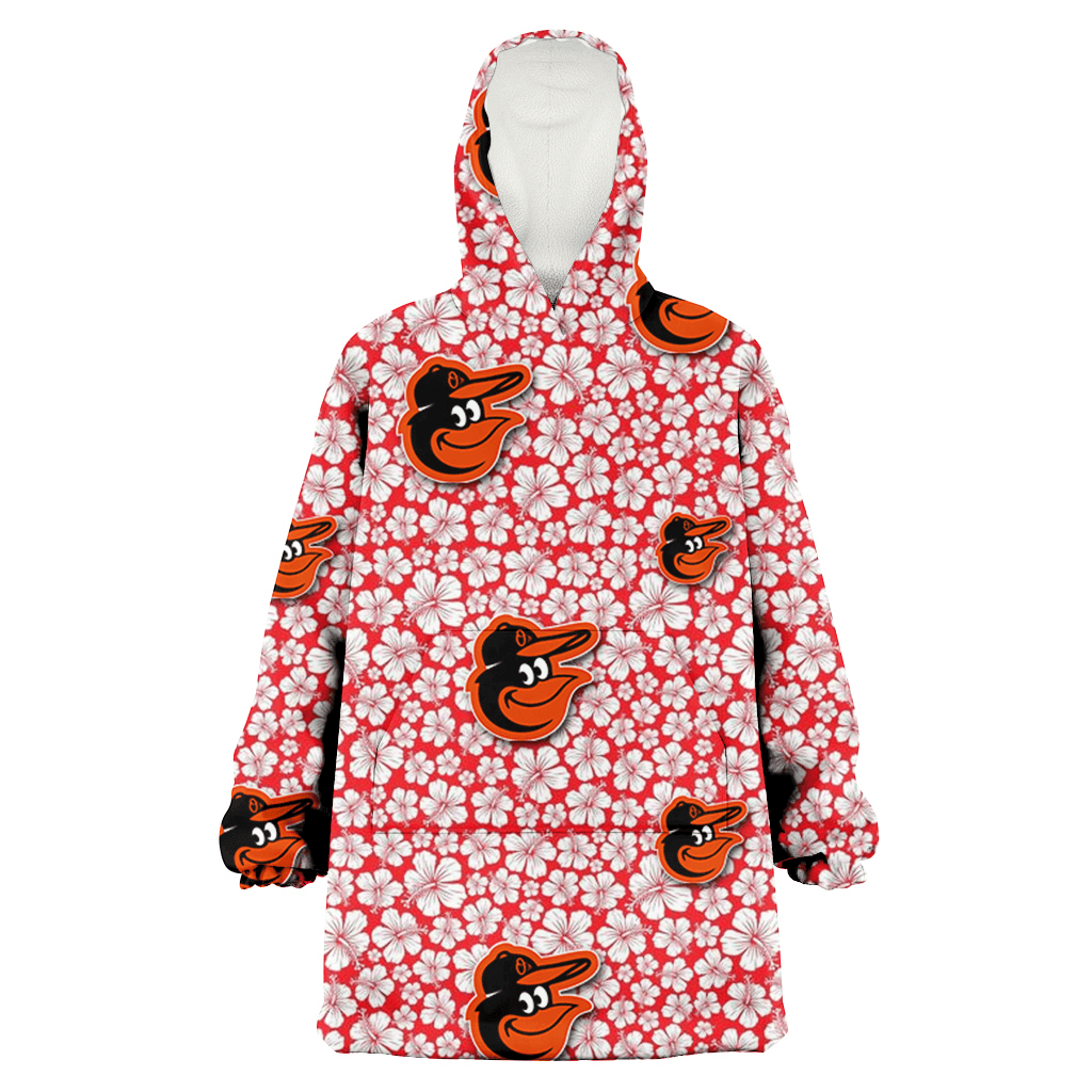 Baltimore Orioles Tiny White Hibiscus Pattern Red Background 3D Printed Hoodie Blanket Snug Hoodie