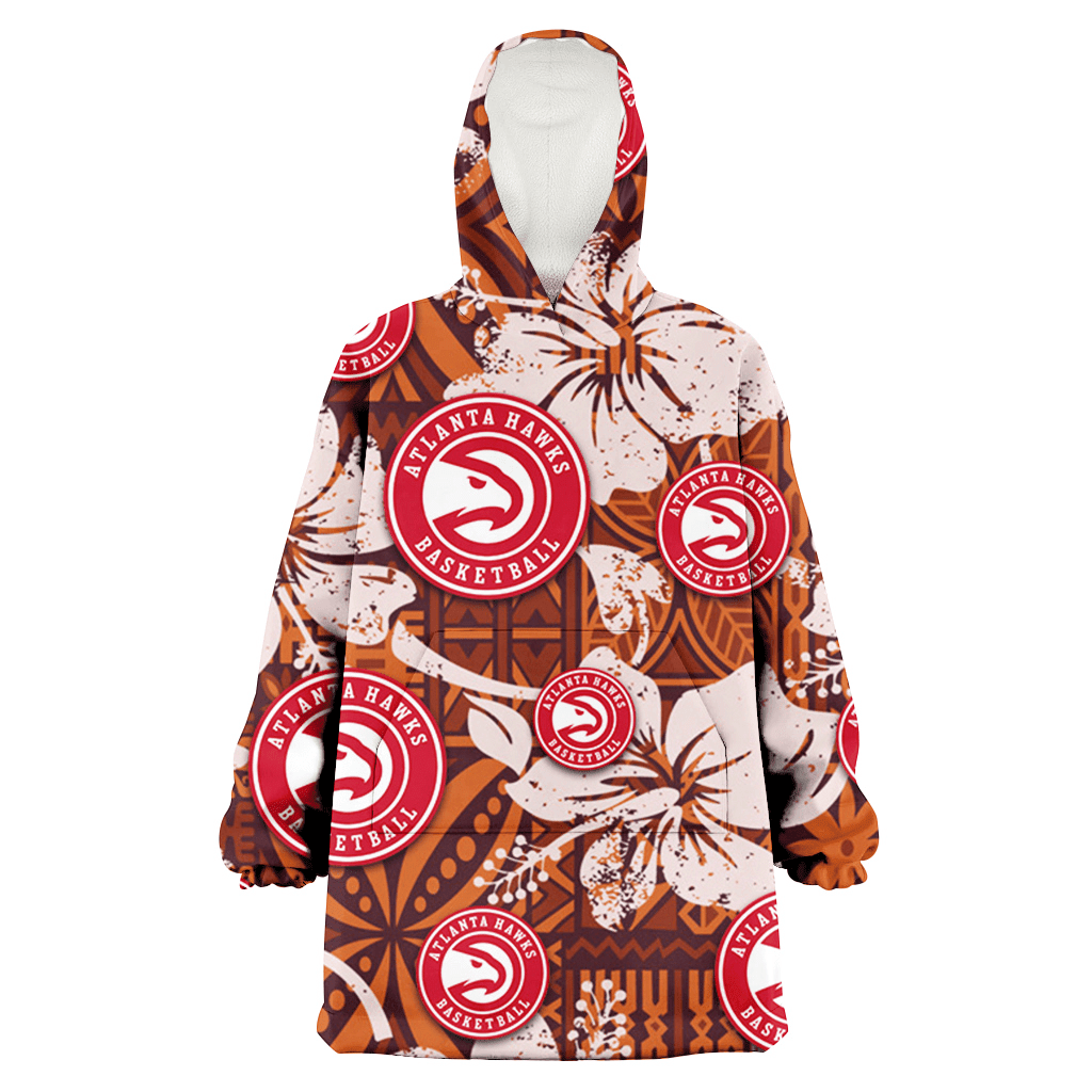Atlanta Hawks Bisque Hibiscus Brown Pattern 3D Printed Hoodie Blanket Snug Hoodie