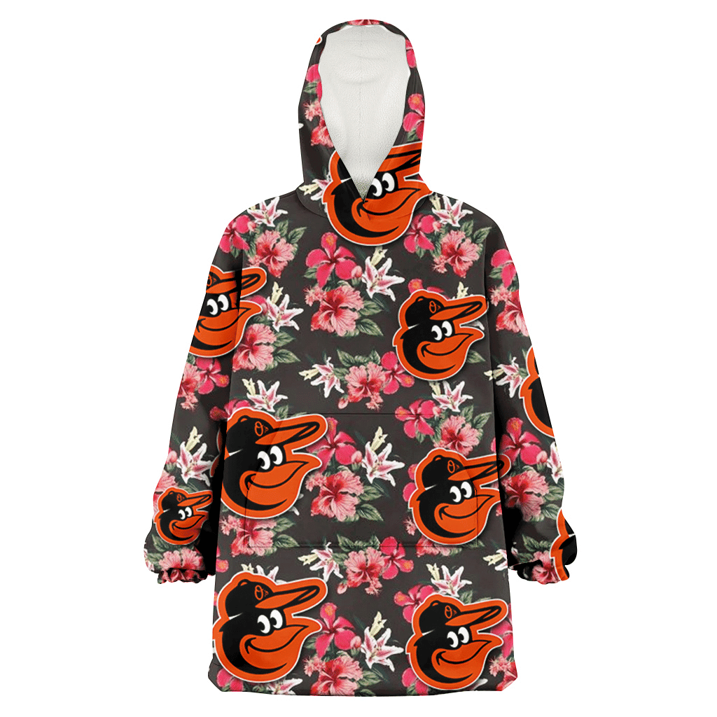 Baltimore Orioles Pink Hibiscus Orchid Brown Background 3D Printed Hoodie Blanket Snug Hoodie
