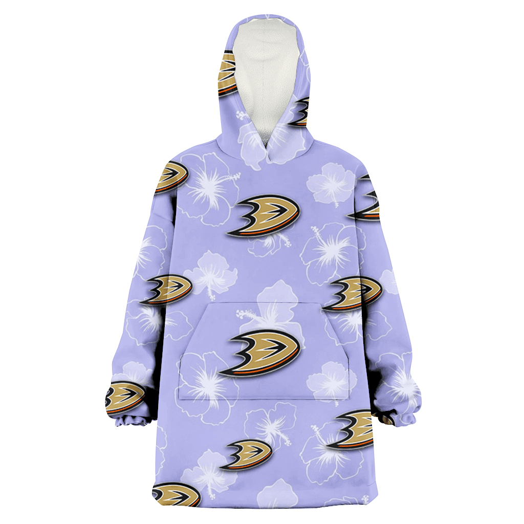 Anaheim Ducks Sketch White Hibiscus Violet Background 3D Printed Hoodie Blanket Snug Hoodie