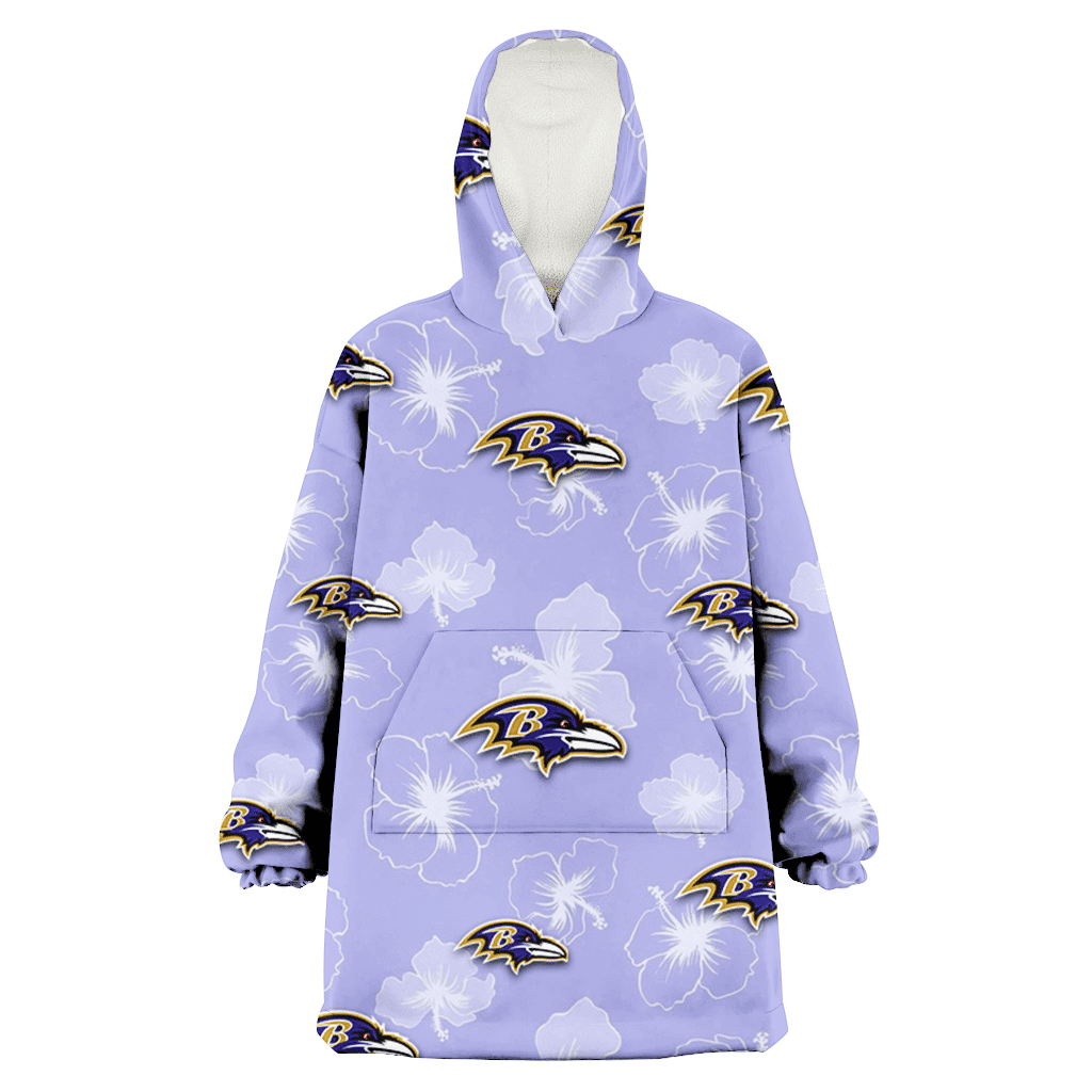 Baltimore Ravens Sketch White Hibiscus Violet Background 3D Printed Hoodie Blanket Snug Hoodie