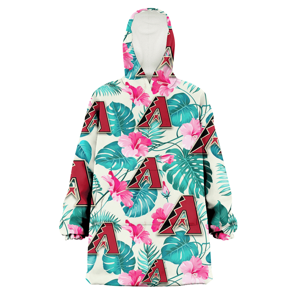 Arizona Diamondbacks Pink Hibiscus Green Leaf Beige Background 3D Printed Hoodie Blanket Snug Hoodie
