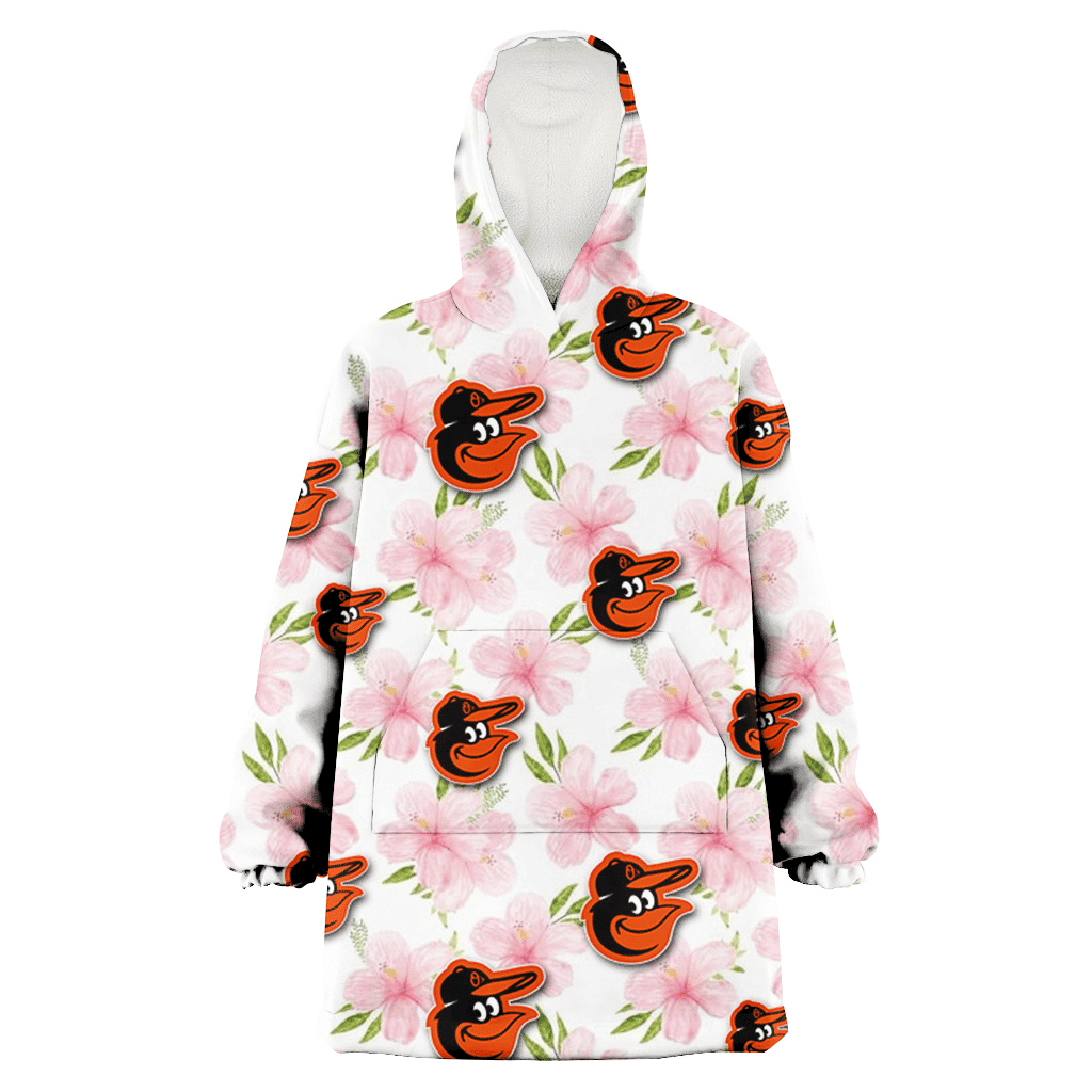 Baltimore Orioles Light Pink Hibiscus White Background 3D Printed Hoodie Blanket Snug Hoodie