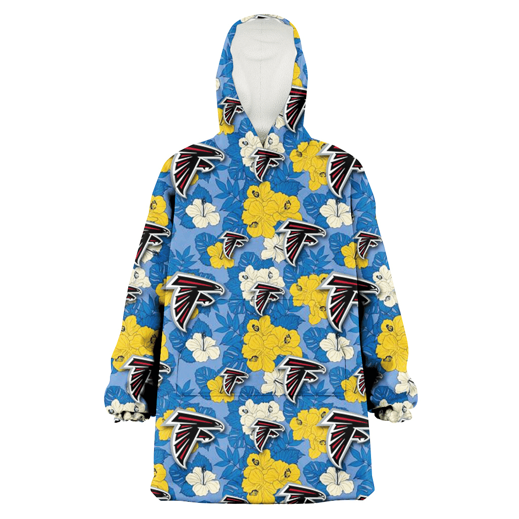 Atlanta Falcons Yellow White Hibiscus Powder Blue Background 3D Printed Hoodie Blanket Snug Hoodie