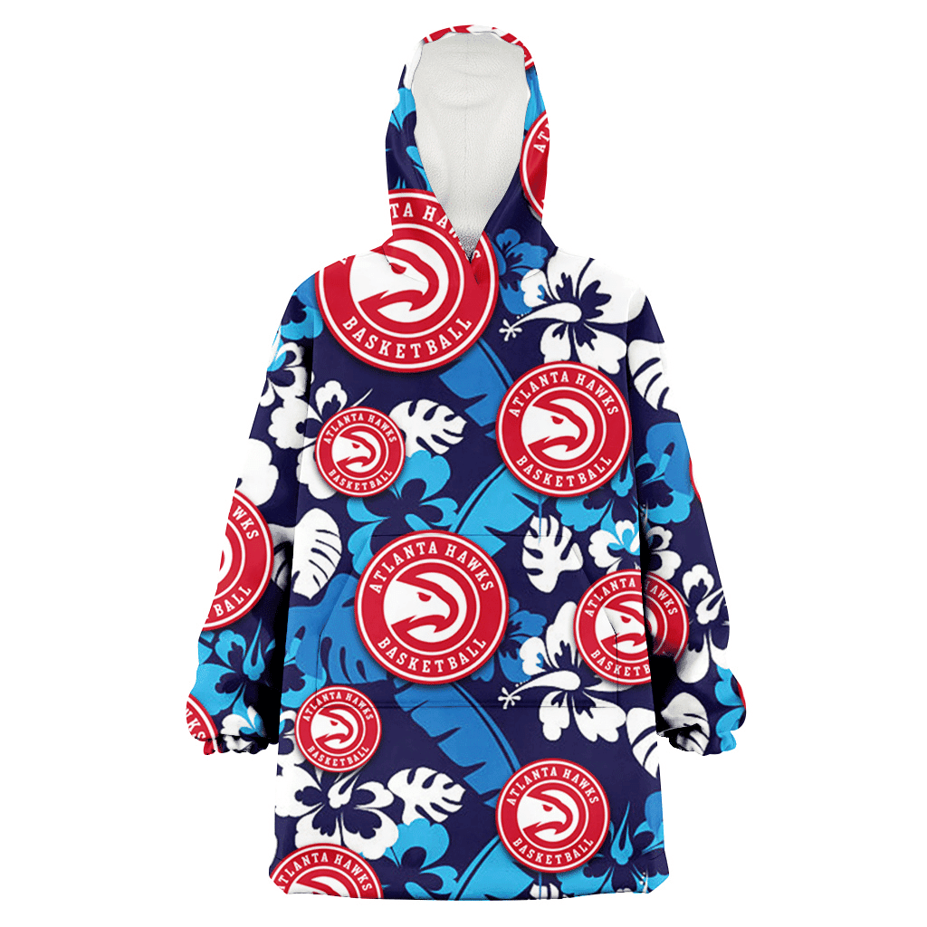 Atlanta Hawks Light Blue Hibiscus Banana Leaf Navy Background 3D Printed Hoodie Blanket Snug Hoodie