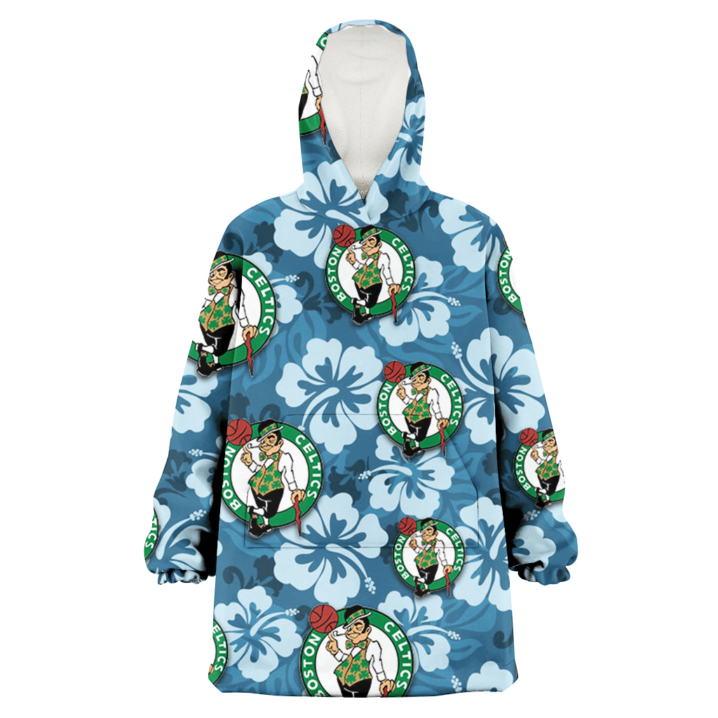 Boston Celtics Light Blue Hibiscus Blue Background 3D Printed Hoodie Blanket Snug Hoodie