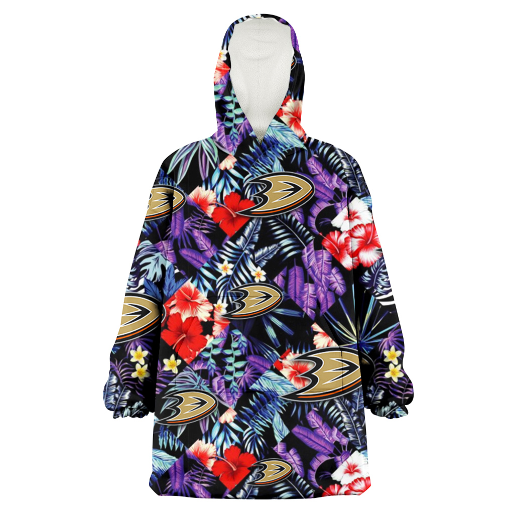 Anaheim Ducks Red Hibiscus Caro Black Background 3D Printed Hoodie Blanket Snug Hoodie