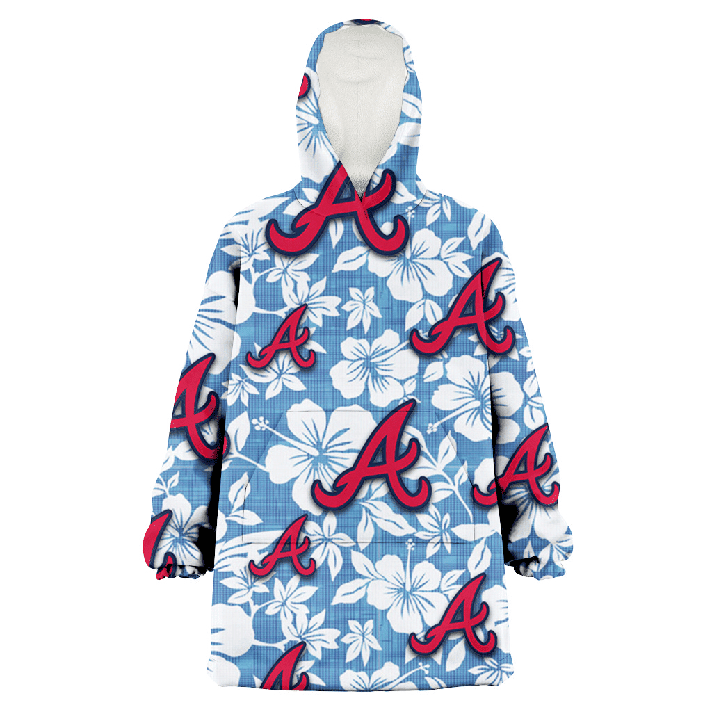 Atlanta Braves White Hibiscus Light Blue Texture Background 3D Printed Hoodie Blanket Snug Hoodie