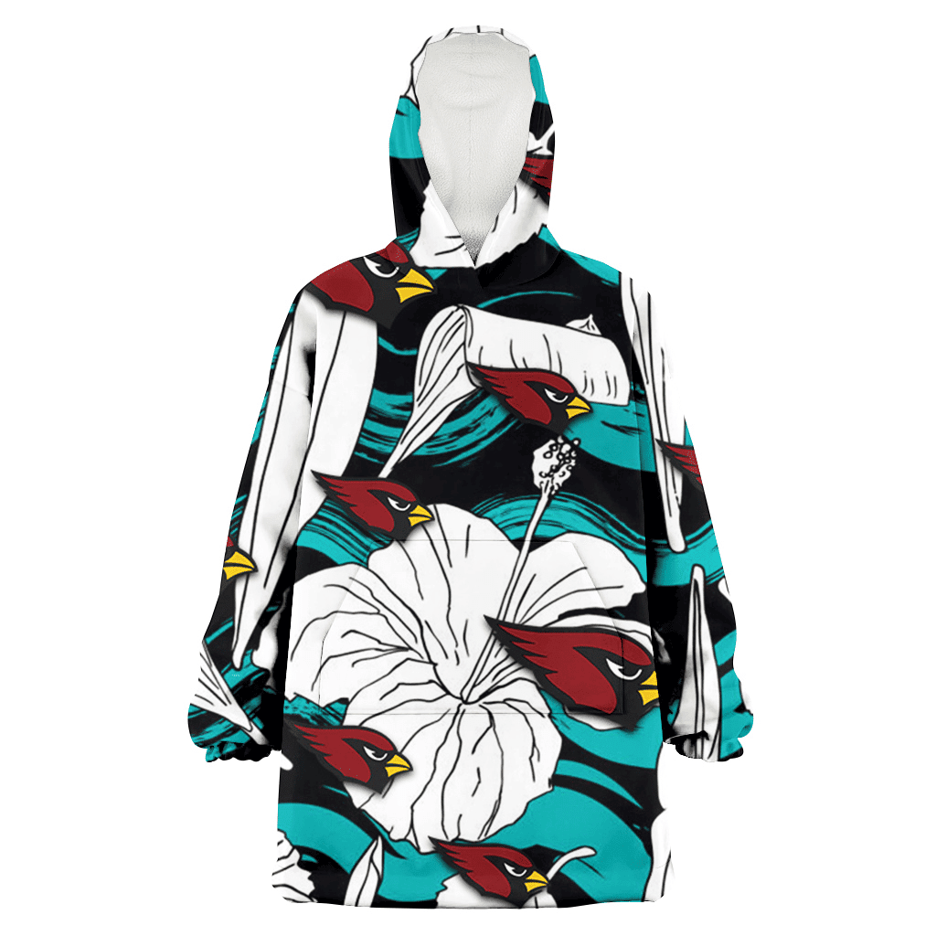 Arizona Cardinals White Hibiscus Turquoise Wave Black Background 3D Printed Hoodie Blanket Snug Hoodie