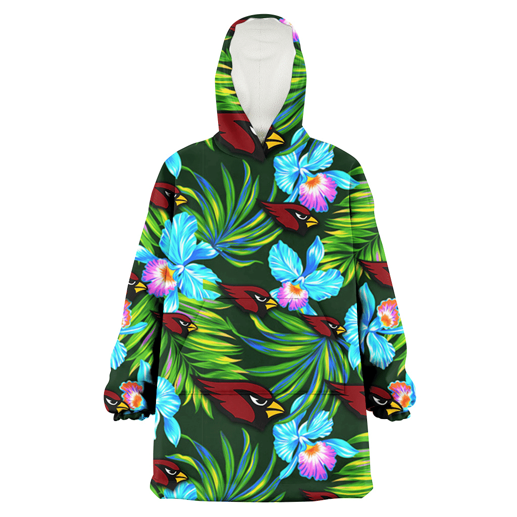 Arizona Cardinals Electro Color Hibiscus Black Background 3D Printed Hoodie Blanket Snug Hoodie