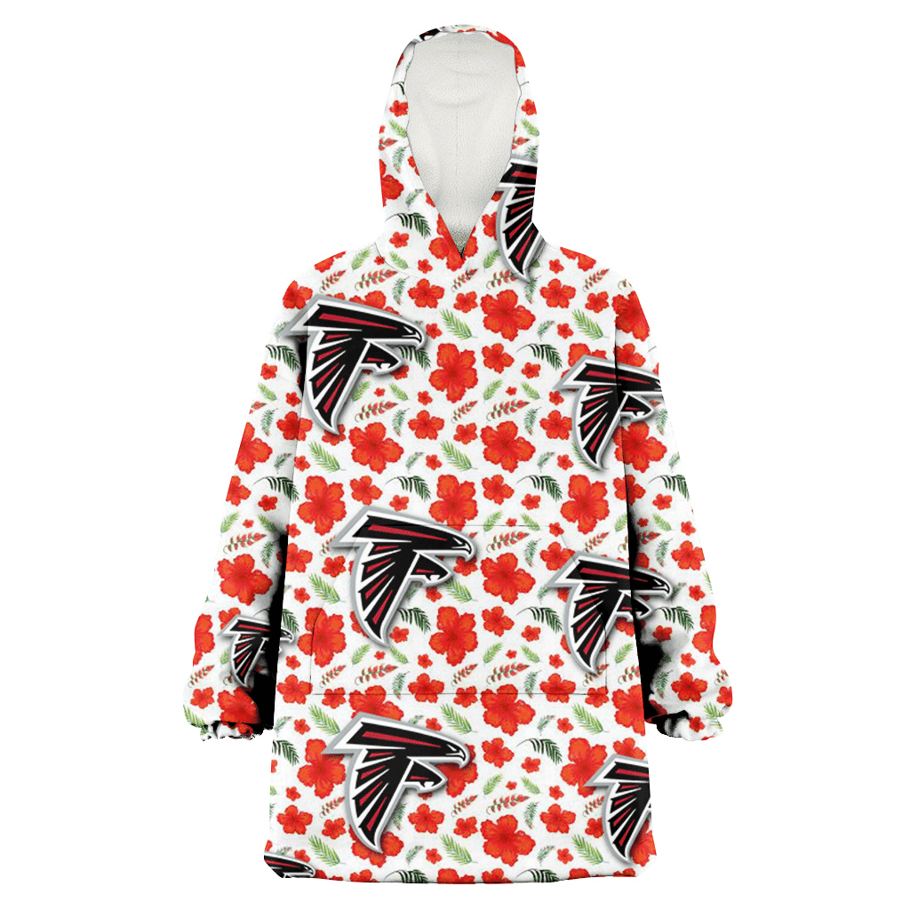 Atlanta Falcons Tiny Red Hibiscus Green Leaf White Cube Background 3D Printed Hoodie Blanket Snug Hoodie