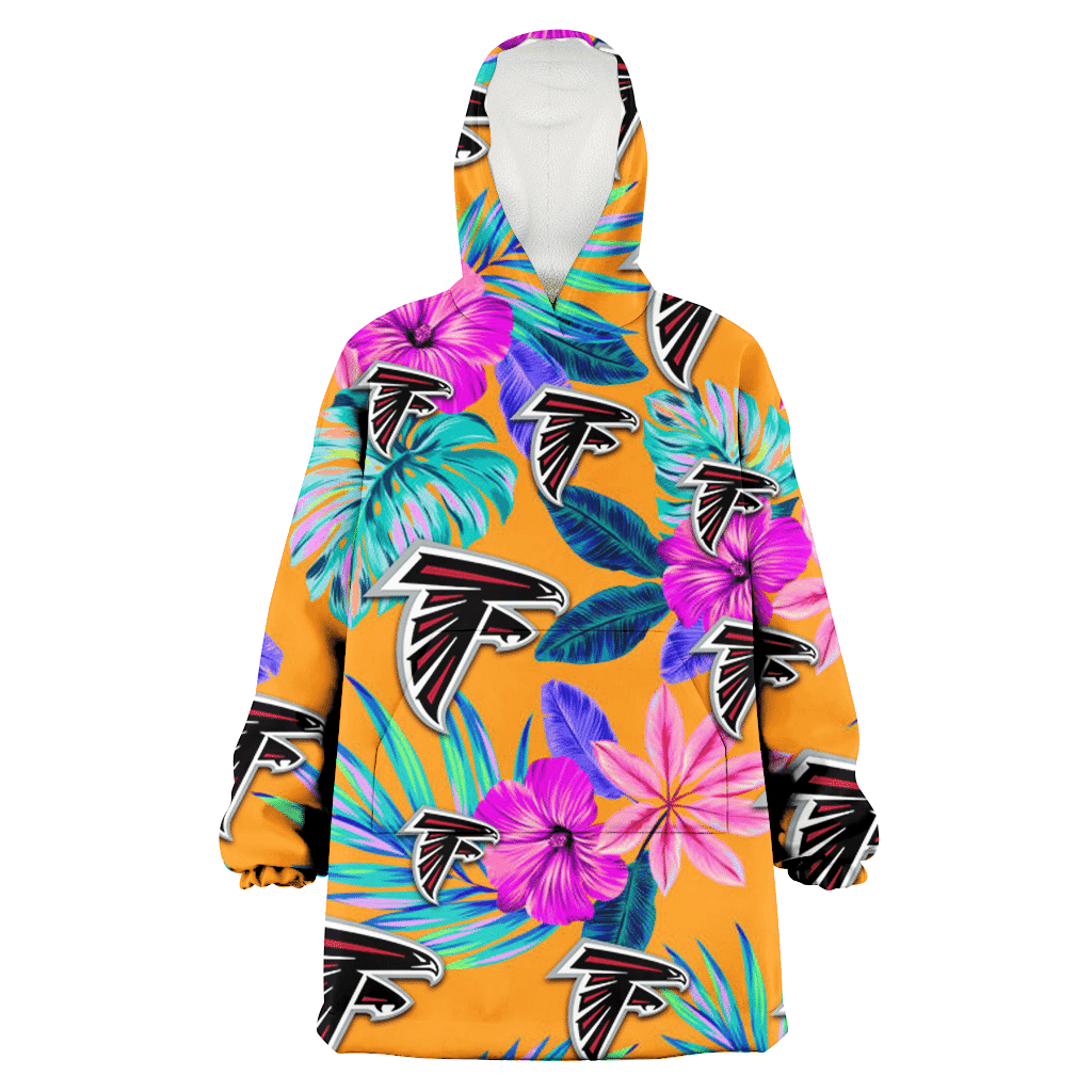 Atlanta Falcons Purple Hibiscus Neon Leaf Orange Background 3D Printed Hoodie Blanket Snug Hoodie