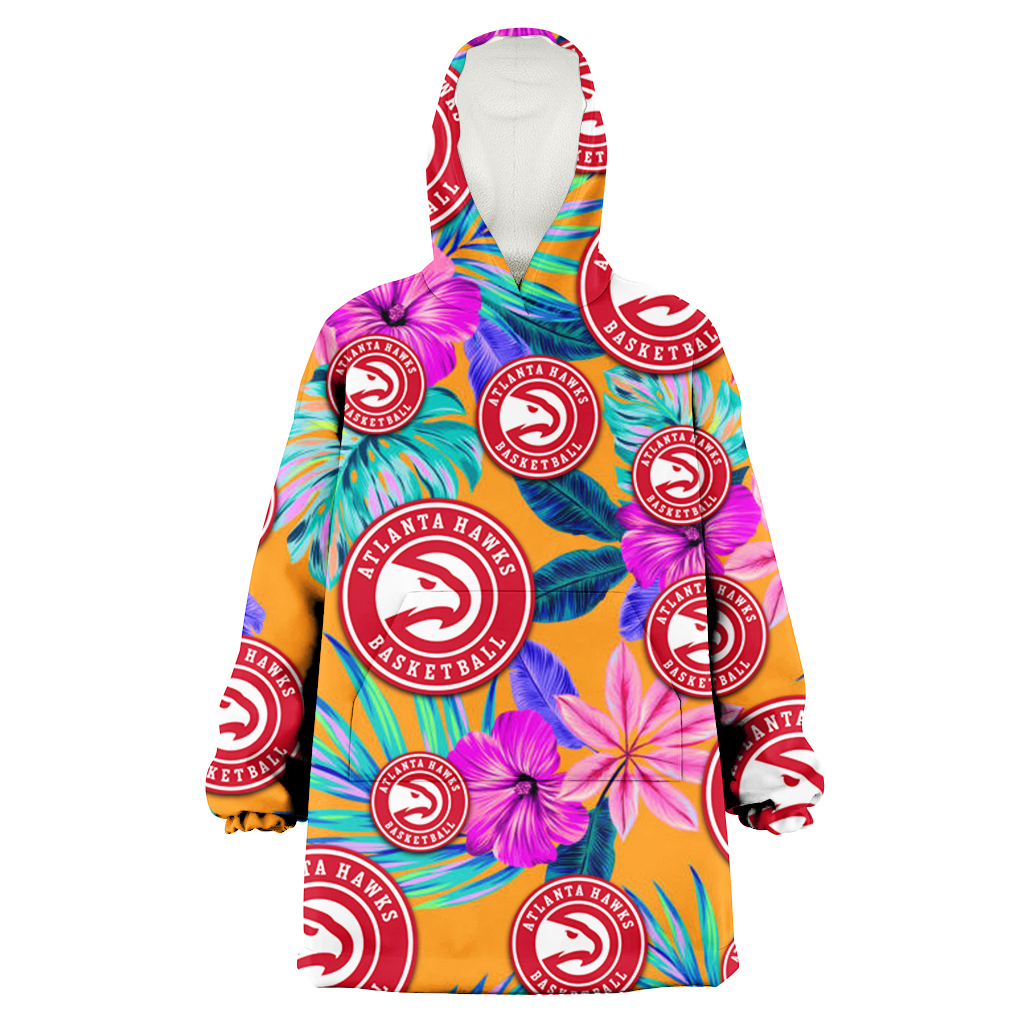 Atlanta Hawks Purple Hibiscus Neon Leaf Orange Background 3D Printed Hoodie Blanket Snug Hoodie