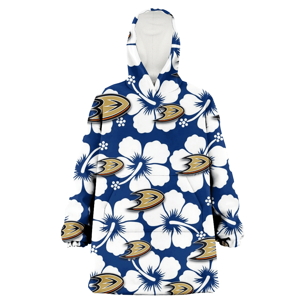 Anaheim Ducks Modern White Hibiscus Navy Background 3D Printed Hoodie Blanket Snug Hoodie