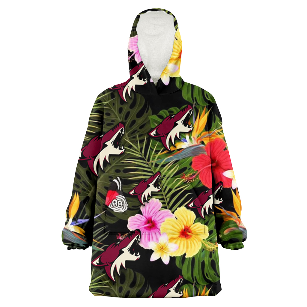 Arizona Coyotes Colorful Hibiscus Green Leaf Back Background 3D Printed Hoodie Blanket Snug Hoodie