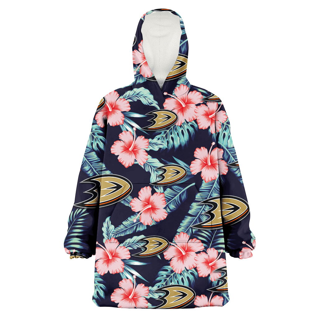 Anaheim Ducks Coral Hibiscus Green Banana Leaf Black Background 3D Printed Hoodie Blanket Snug Hoodie