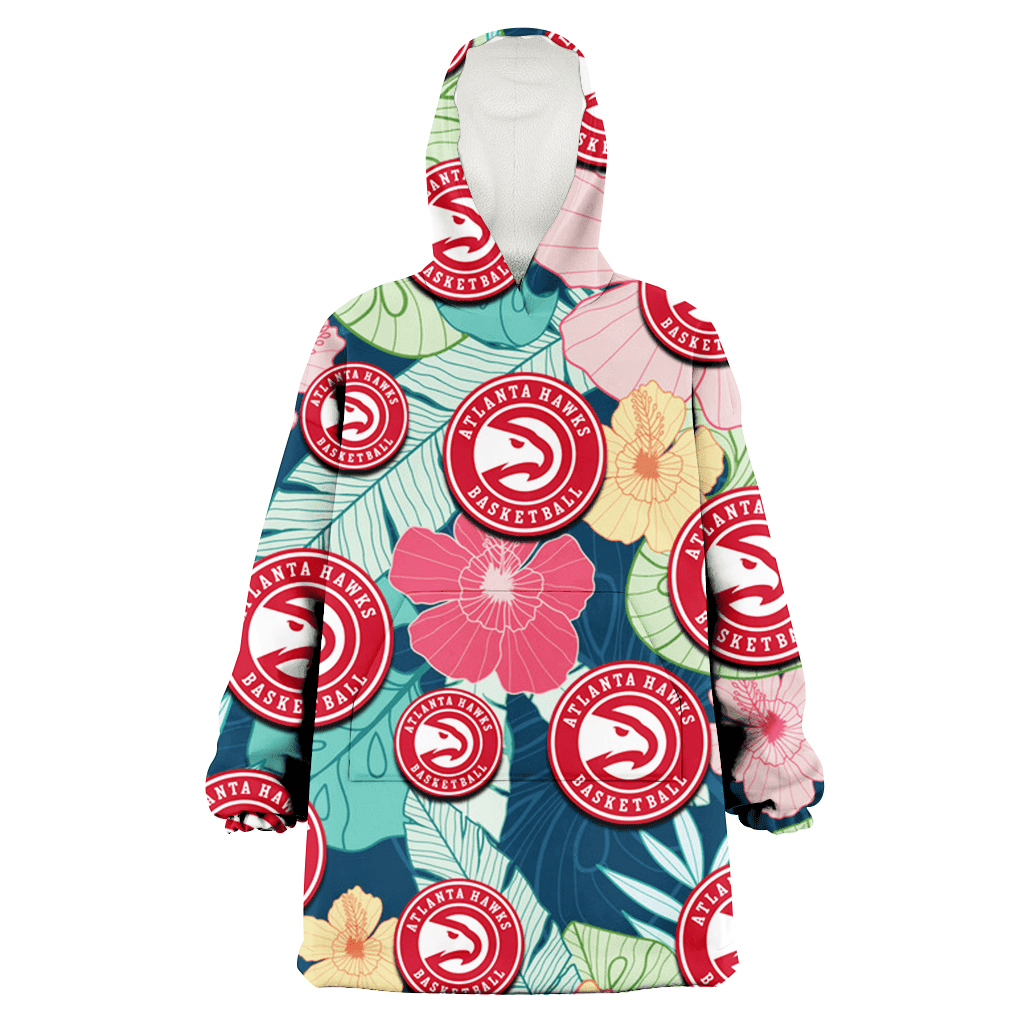 Atlanta Hawks Colorful Sketch Hibiscus Dark Green Background 3D Printed Hoodie Blanket Snug Hoodie