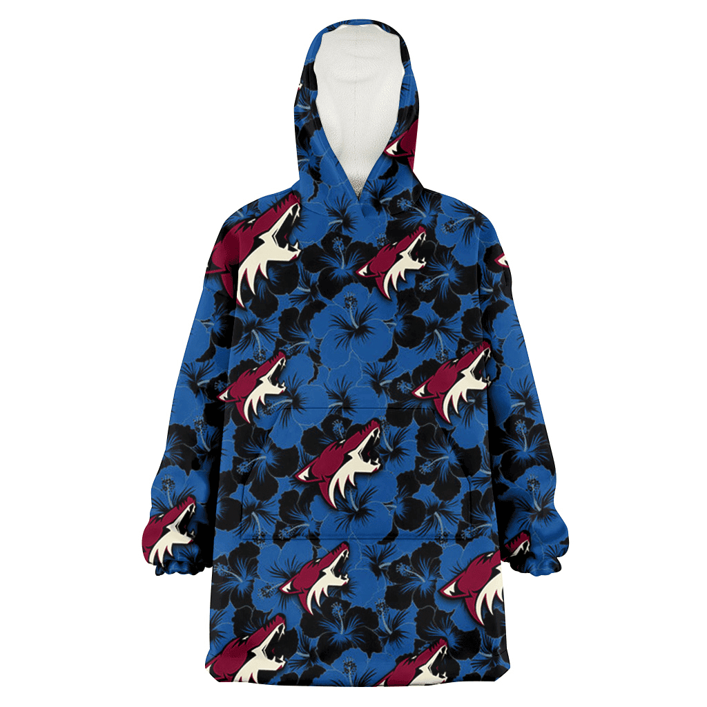 Arizona Coyotes Black Dark Blue Hibiscus Black Background 3D Printed Hoodie Blanket Snug Hoodie