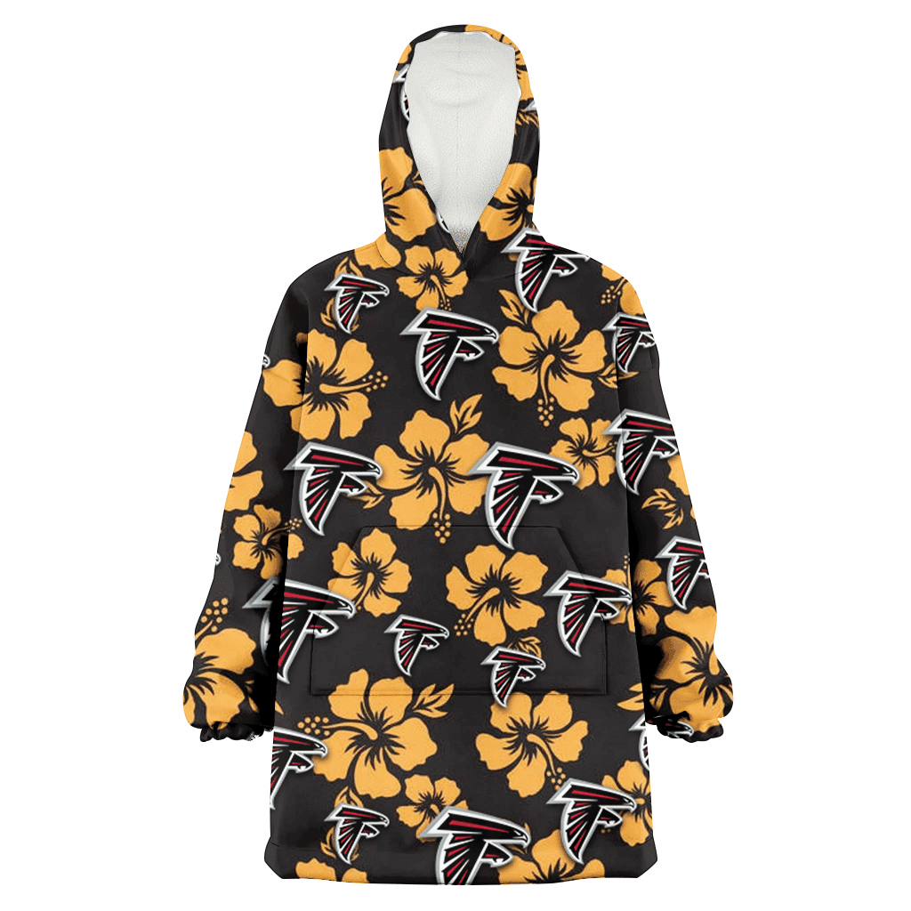 Atlanta Falcons Tiny Yellow Hibiscus Black Background 3D Printed Hoodie Blanket Snug Hoodie