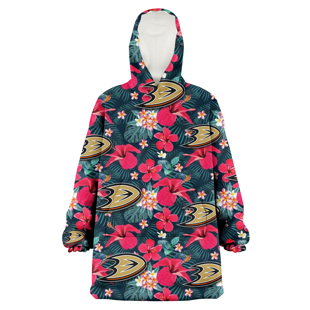 Anaheim Ducks Tiny Red Hibiscus White Porcelain Flower Black Background 3D Printed Hoodie Blanket Snug Hoodie