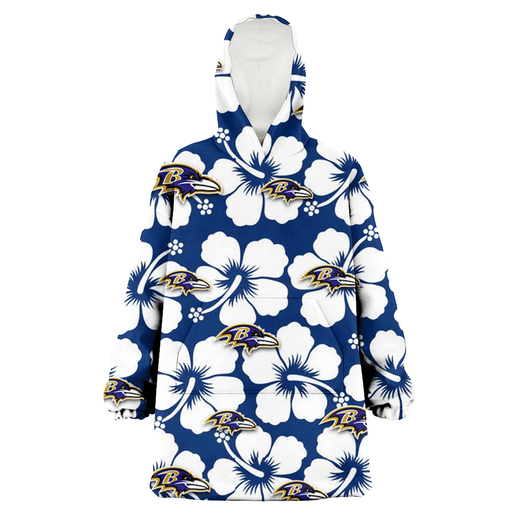 Baltimore Ravens Modern White Hibiscus Navy Background 3D Printed Hoodie Blanket Snug Hoodie