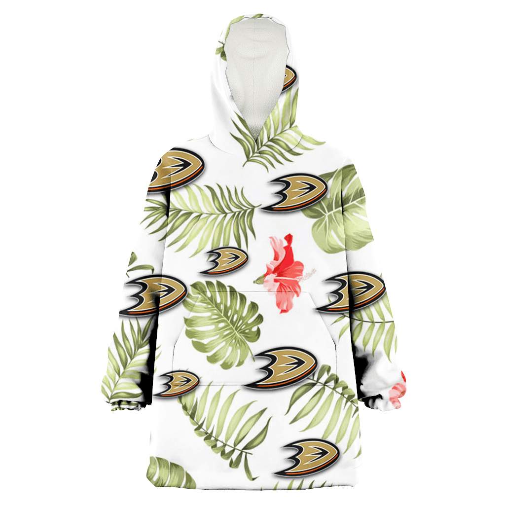 Anaheim Ducks Light Salmon Hibiscus Green Leaf White Background 3D Printed Hoodie Blanket Snug Hoodie