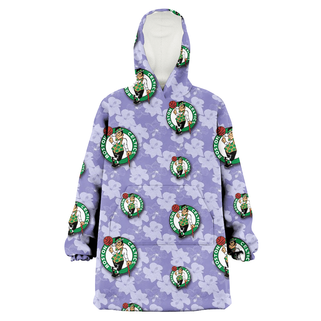 Boston Celtics Light Purple Hibiscus Pattern Stripe Powder Purple 3D Printed Hoodie Blanket Snug Hoodie