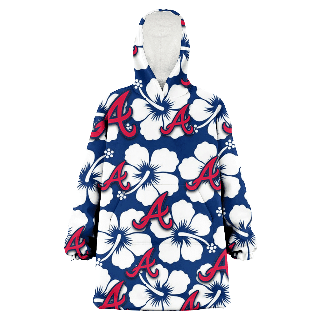 Atlanta Braves Modern White Hibiscus Navy Background 3D Printed Hoodie Blanket Snug Hoodie