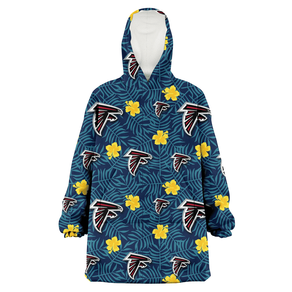 Atlanta Falcons Yellow Hibiscus Cadet Blue Leaf Navy Background 3D Printed Hoodie Blanket Snug Hoodie