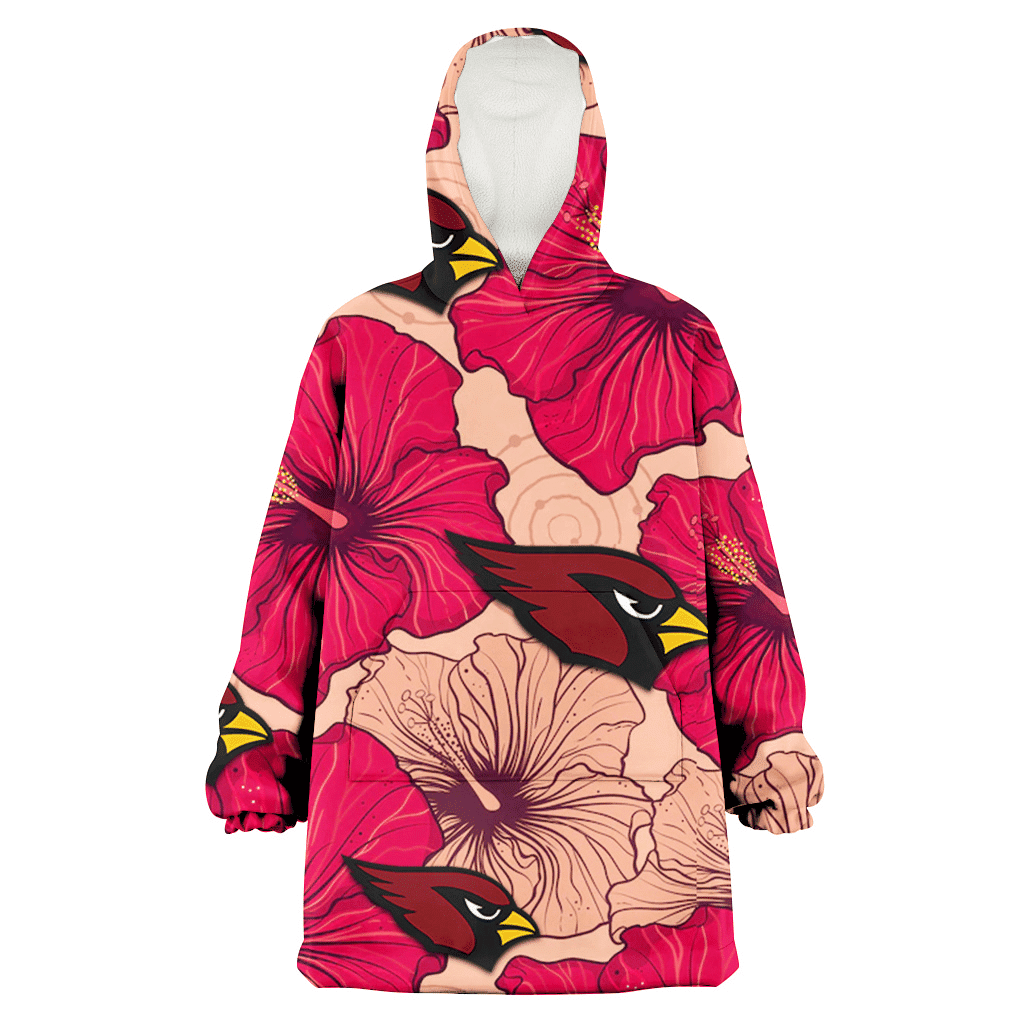 Arizona Cardinals Red Beige Hibiscus Beige Background 3D Printed Hoodie Blanket Snug Hoodie