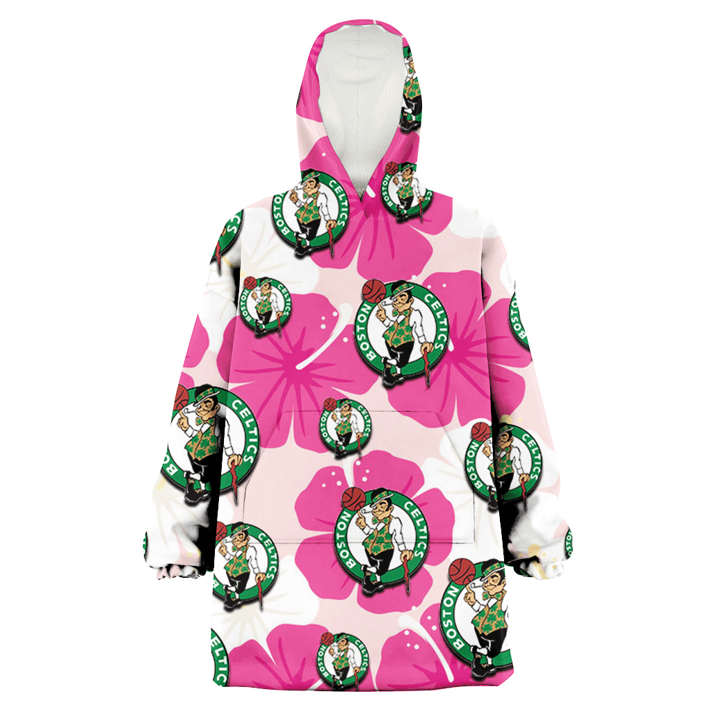 Boston Celtics Pink White Hibiscus Misty Rose Background 3D Printed Hoodie Blanket Snug Hoodie