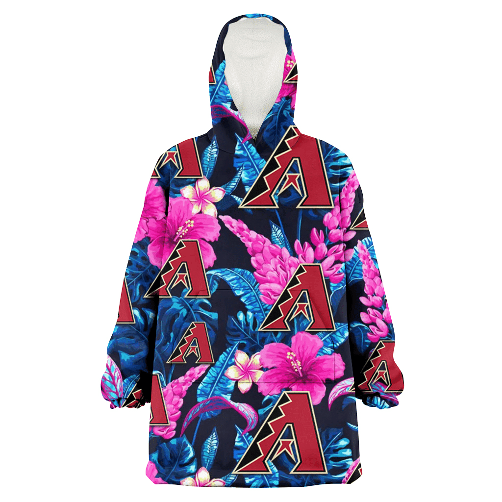 Arizona Diamondbacks Violet Red Hibiscus Blue Leaf Black Background 3D Printed Hoodie Blanket Snug Hoodie