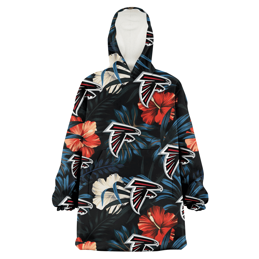 Atlanta Falcons Red And White Hibiscus Dark Leaf Black Background 3D Printed Hoodie Blanket Snug Hoodie