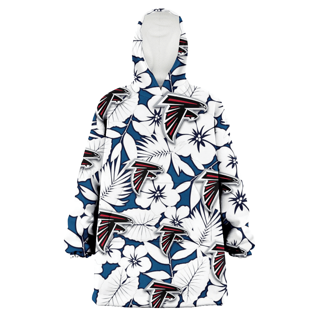 Atlanta Falcons White Hibiscus And Leaves Blue Background 3D Printed Hoodie Blanket Snug Hoodie