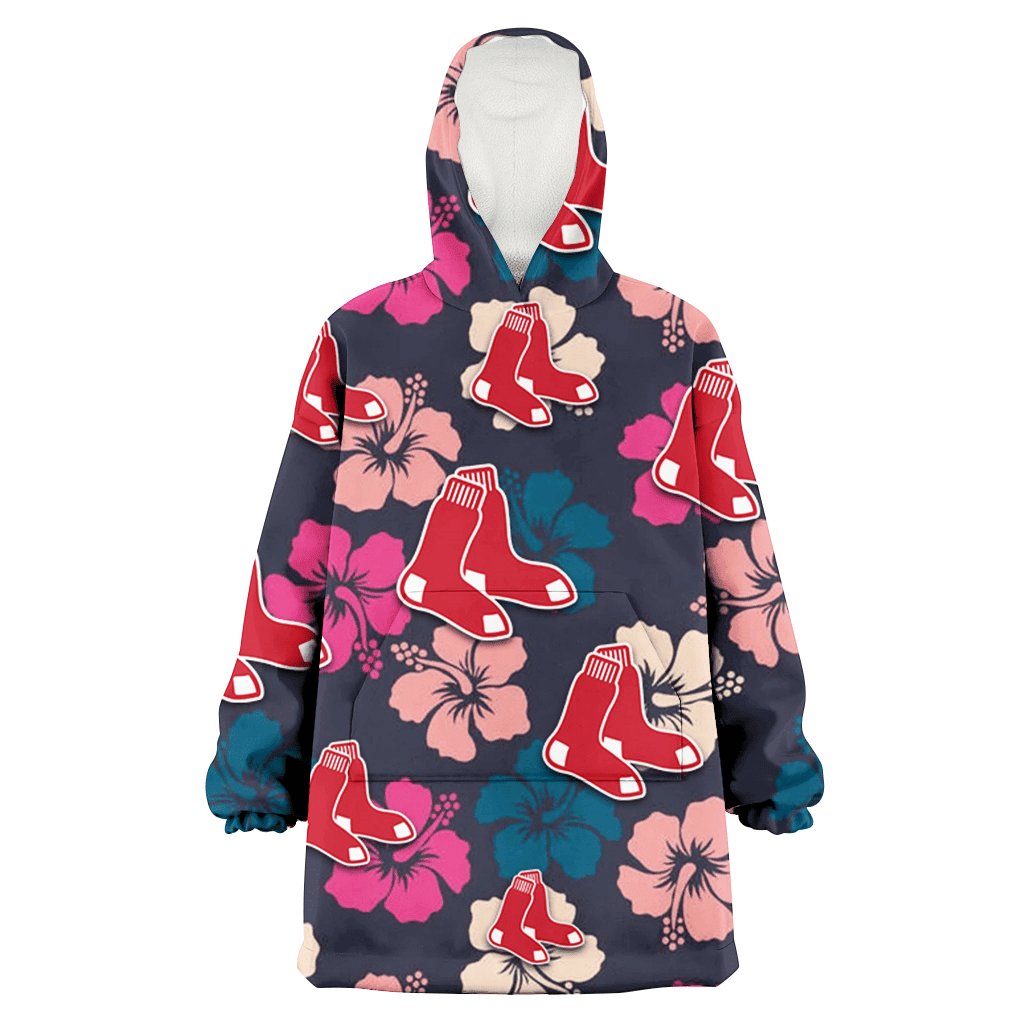 Boston Red Sox Colorful Hibiscus Black Background 3D Printed Hoodie Blanket Snug Hoodie