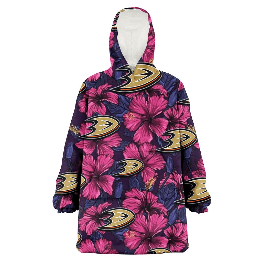 Anaheim Ducks Violet Red Blue Leaf Black Background 3D Printed Hoodie Blanket Snug Hoodie