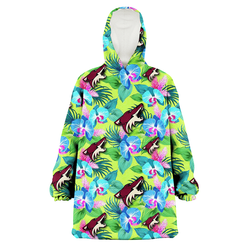 Arizona Coyotes Blue Orchid Green Pink Leaf Green Background 3D Printed Hoodie Blanket Snug Hoodie