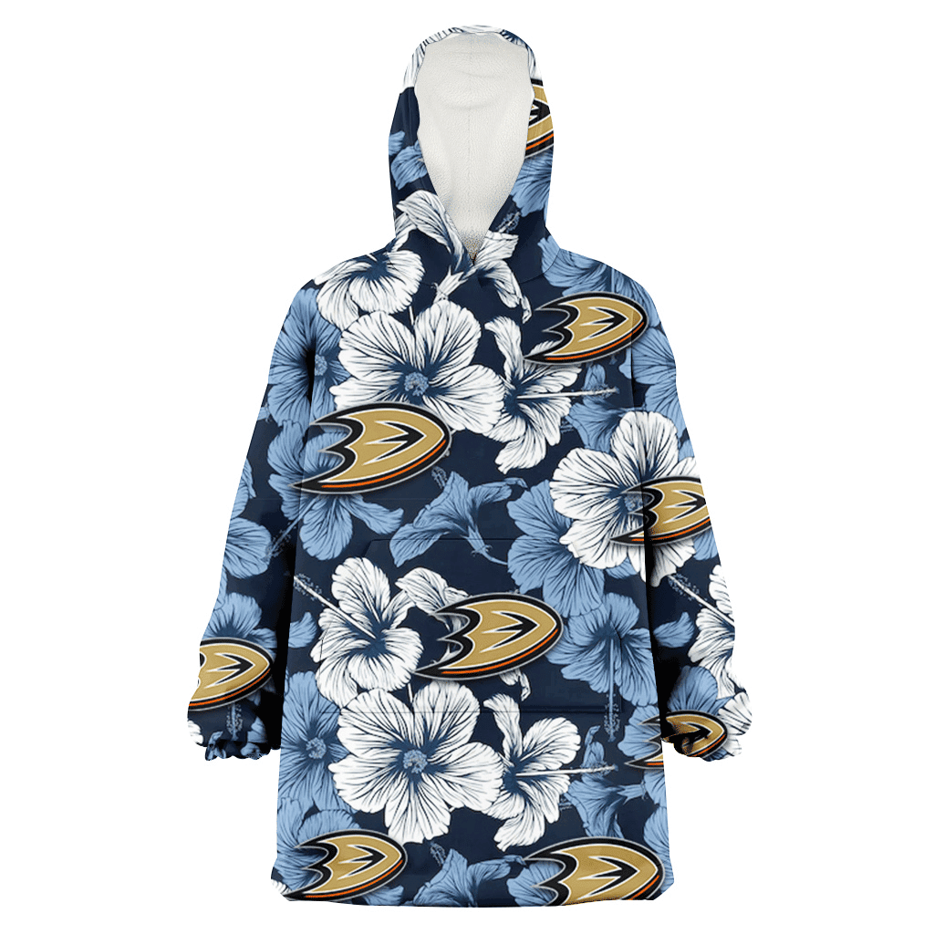 Anaheim Ducks White And Blue Hibiscus Dark Blue Background 3D Printed Hoodie Blanket Snug Hoodie