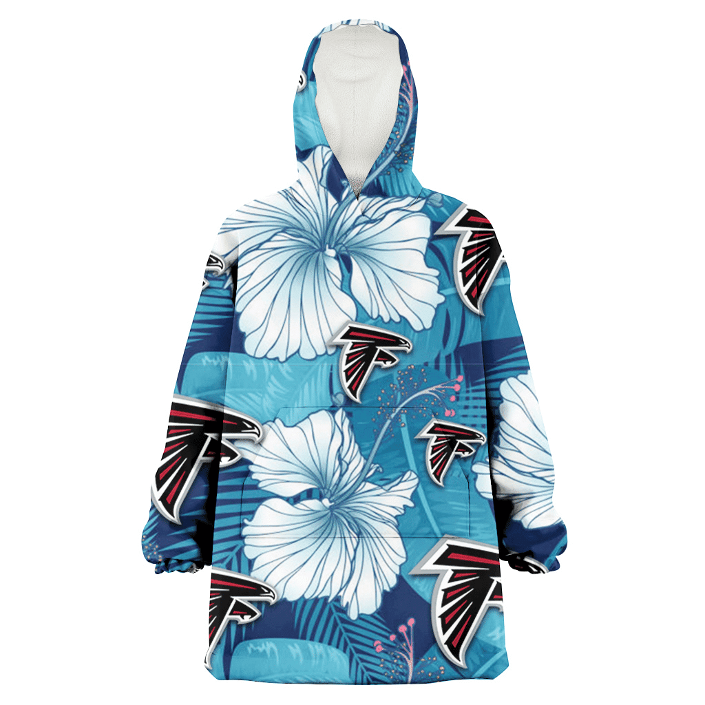Atlanta Falcons White Hibiscus Turquoise Banana Leaf Navy Background 3D Printed Hoodie Blanket Snug Hoodie