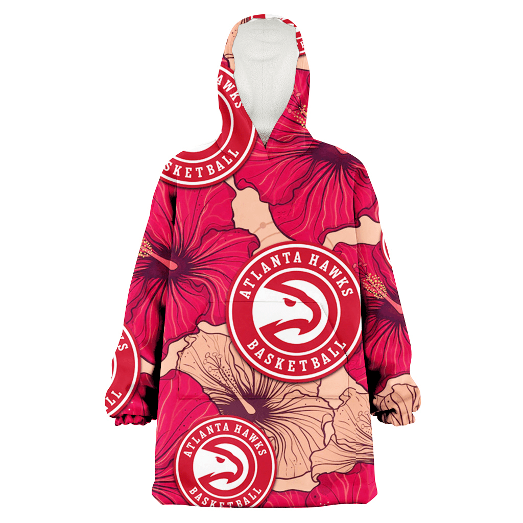 Atlanta Hawks Red Beige Hibiscus Beige Background 3D Printed Hoodie Blanket Snug Hoodie