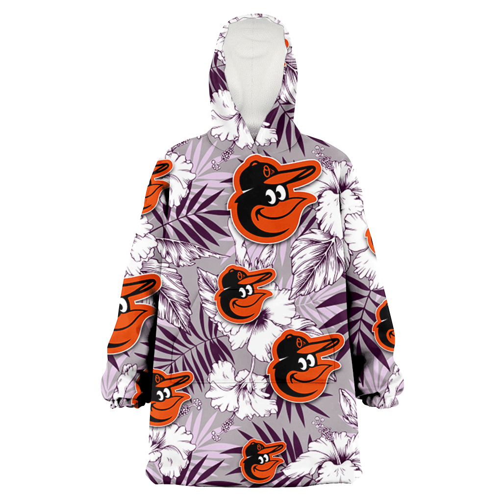 Baltimore Orioles White Hibiscus Violet Leaves Light Grey Background 3D Printed Hoodie Blanket Snug Hoodie