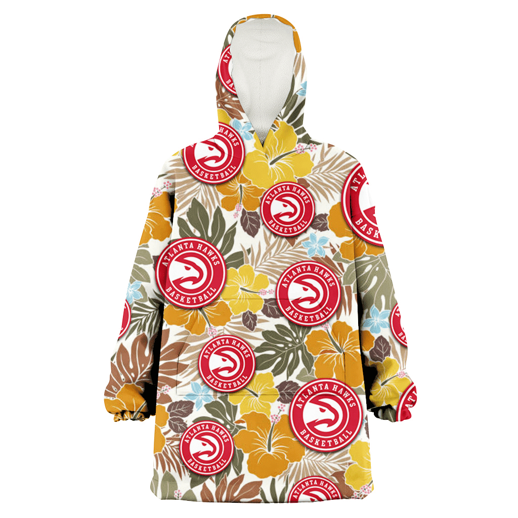 Atlanta Hawks Brown Yellow Hibiscus White Background 3D Printed Hoodie Blanket Snug Hoodie