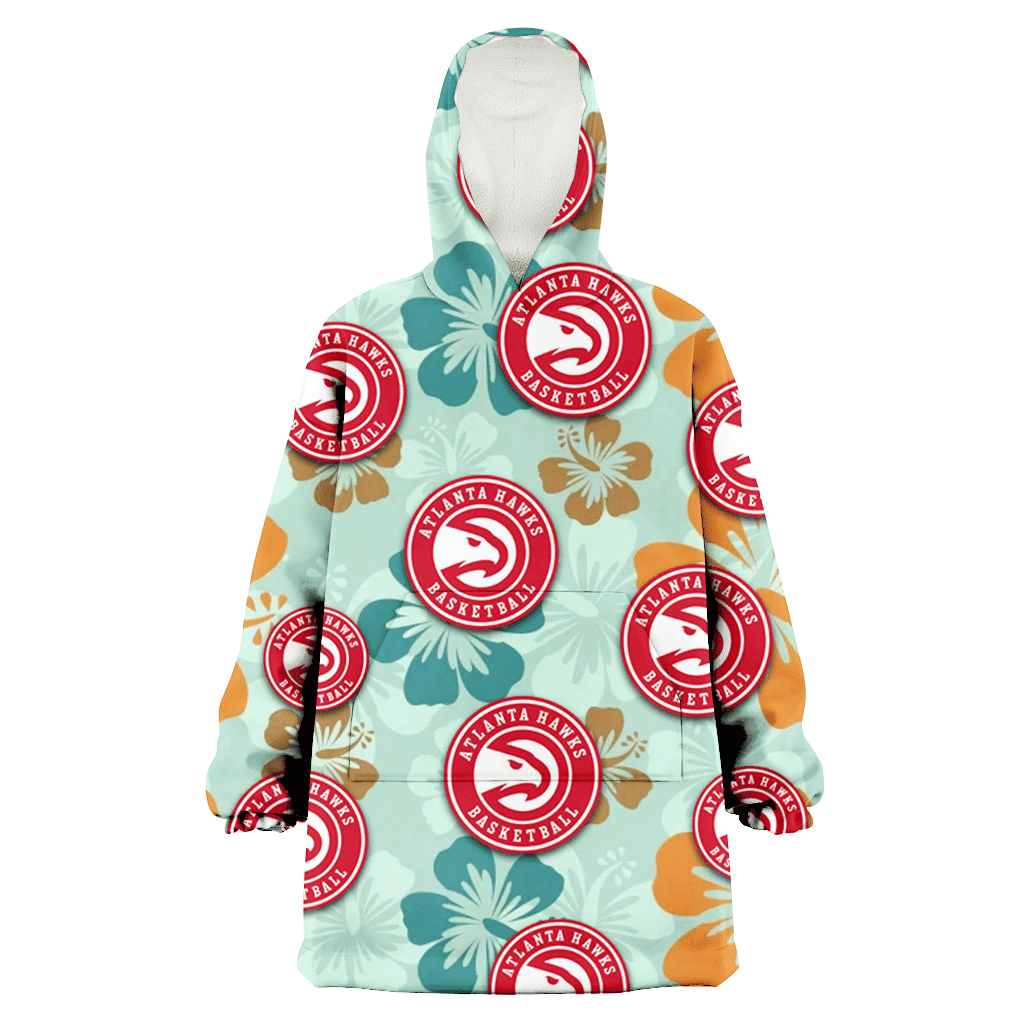 Atlanta Hawks Orange Green Hibiscus Pale Green Background 3D Printed Hoodie Blanket Snug Hoodie