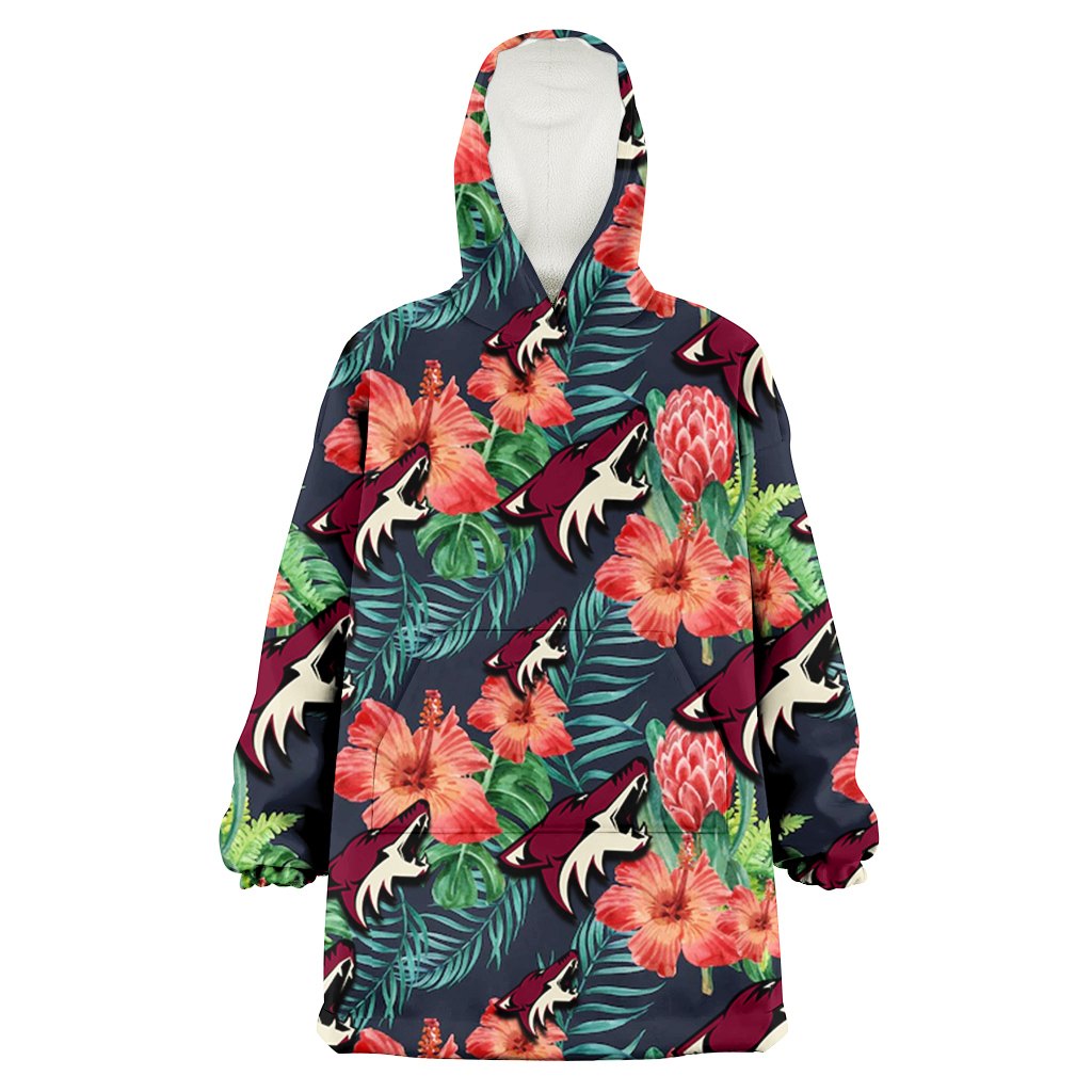 Arizona Coyotes Orange Hibiscus Green Tropical Leaf Dark Background 3D Printed Hoodie Blanket Snug Hoodie