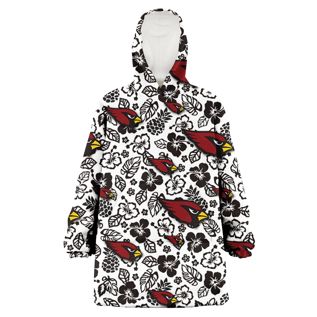 Arizona Cardinals Black And White Hibiscus Leaf White Background 3D Printed Hoodie Blanket Snug Hoodie