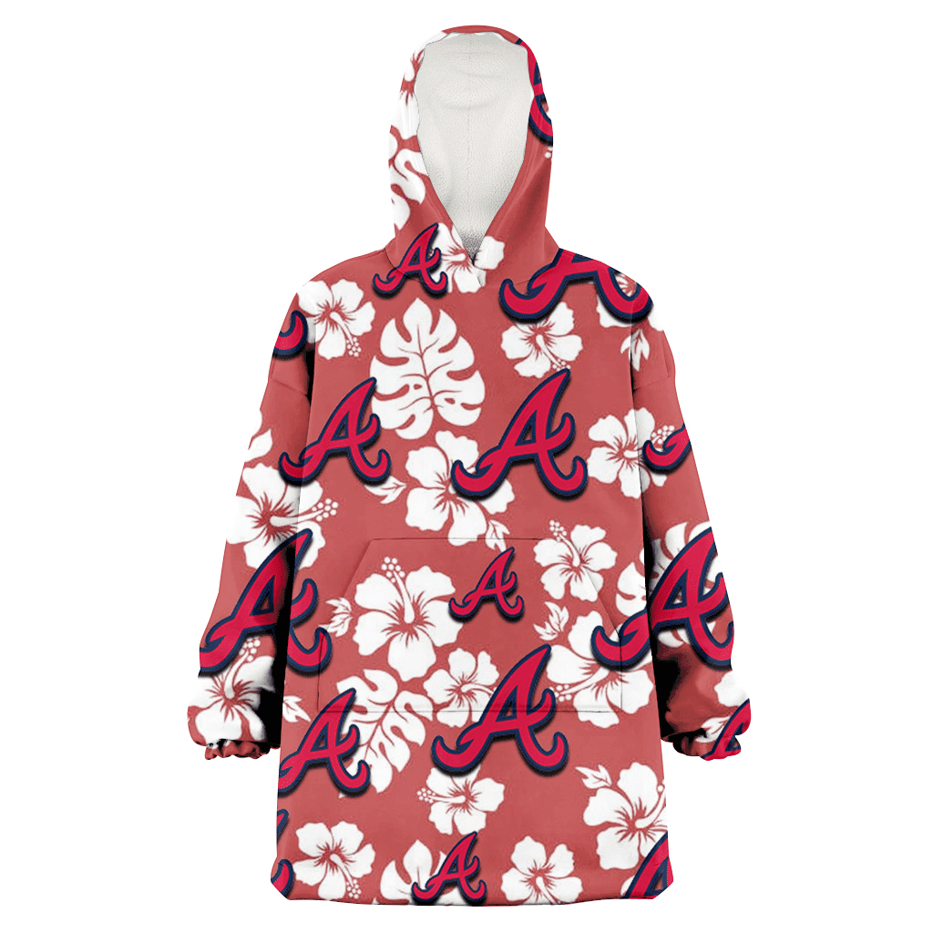 Atlanta Braves White Hibiscus Indian Red Background 3D Printed Hoodie Blanket Snug Hoodie