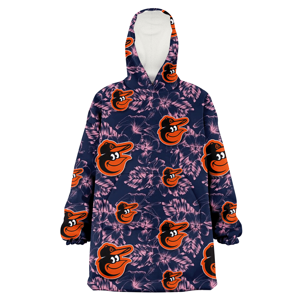 Baltimore Orioles Thistle Sketch Hibiscus Dark Slate Blue Background 3D Printed Hoodie Blanket Snug Hoodie