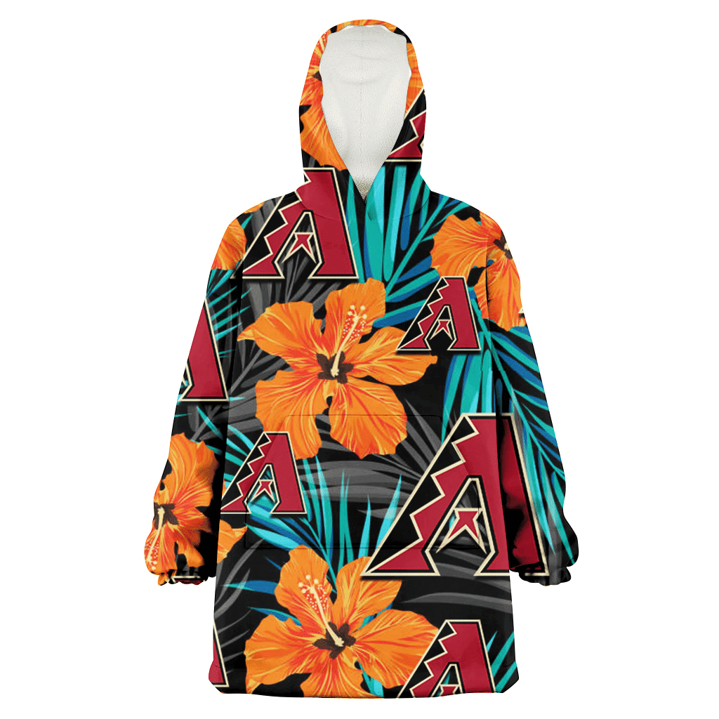 Arizona Diamondbacks Orange Hibiscus Blue Gray Leaf Black Background 3D Printed Hoodie Blanket Snug Hoodie