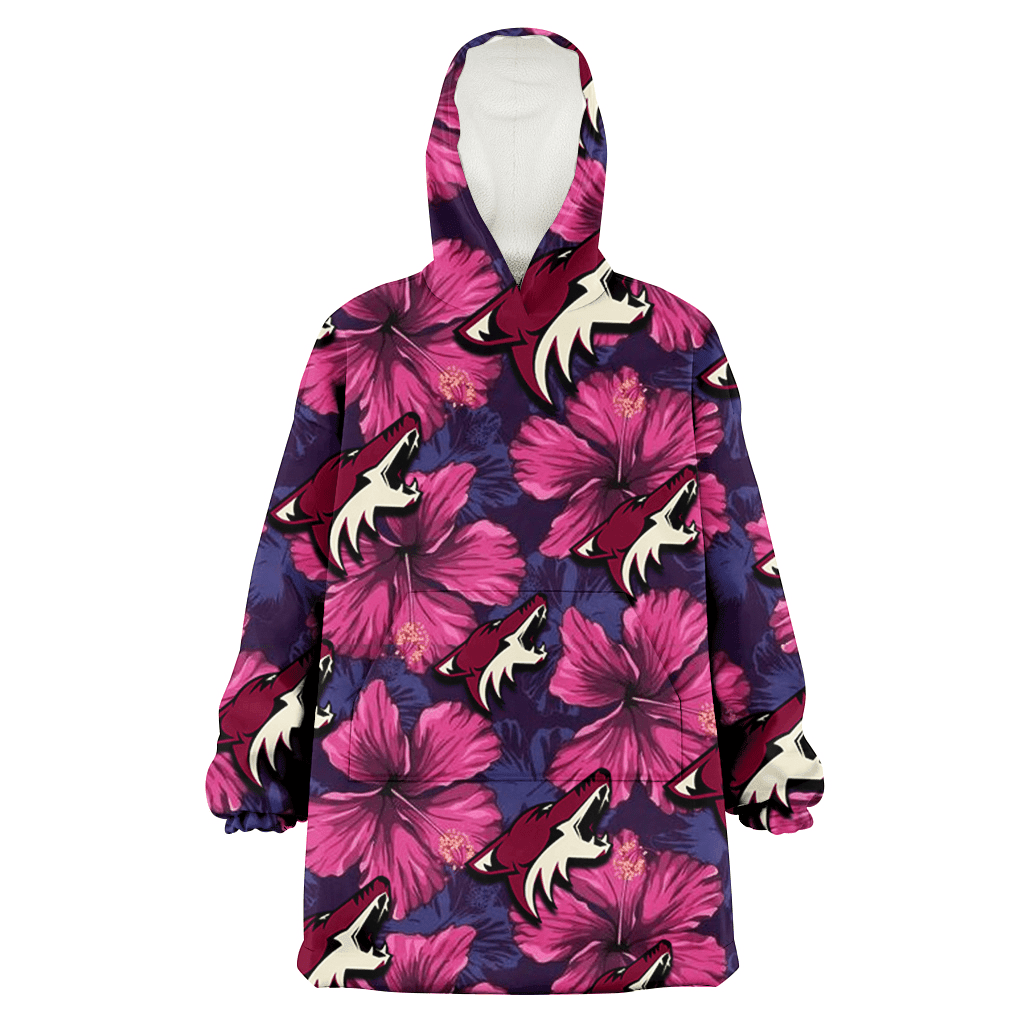 Arizona Coyotes Plum Vilolet Hibiscus Dark Navy Leaf Black 3D Printed Hoodie Blanket Snug Hoodie