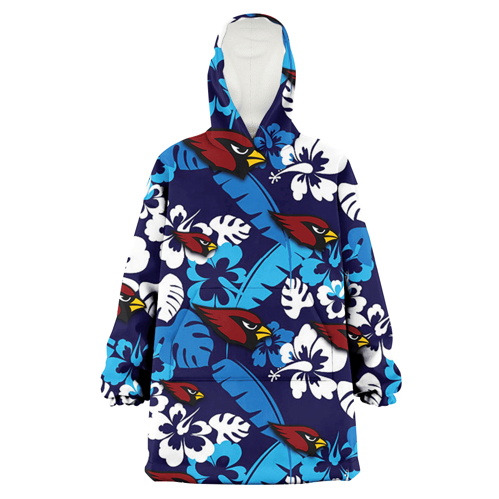 Arizona Cardinals Light Blue Hibiscus Banana Leaf Navy Background 3D Printed Hoodie Blanket Snug Hoodie
